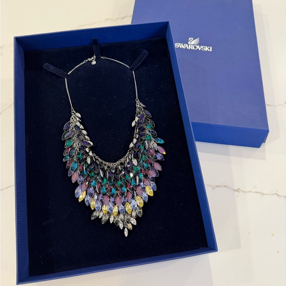 Swarovski Signed Gorgeous statement Peacock Necklace. Large Luxury Swarovski